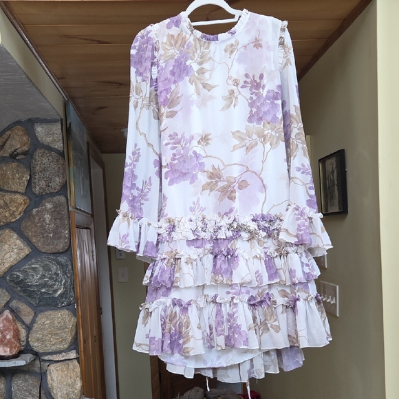 NWOT Needle & Thread Floral Mini Dress - Purple and Cream - Picture 2 of 6